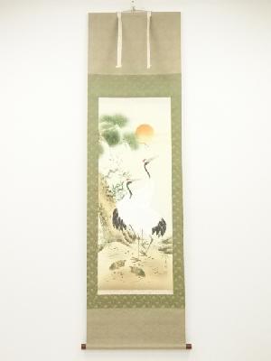 細野南洞筆　松竹梅鶴亀　肉筆絹本掛軸（共箱）